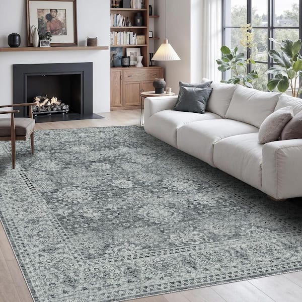 Dover Fog Gray 9 ft. x 12 ft. Floral Classic Indoor Area Rug