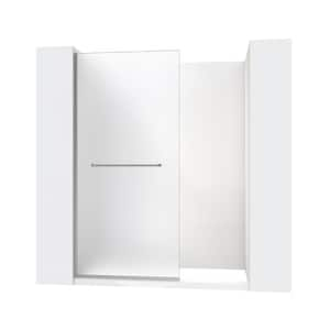 Linea 34 in. W x 72 in. H Frameless Shower Screen in Brushed Nickel with Towel Bar