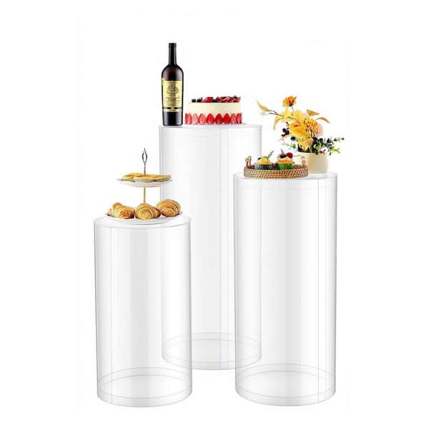 Wedding Flower Stand, 23.62/29.53/35.43 in. Plinth Pedestal with Acrylic Lid, Cylindrical Stands (3 PCS), 2025 update
