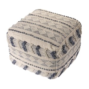 Tufted Navy / Ivory 18 in. Geometric Pattern Pouf