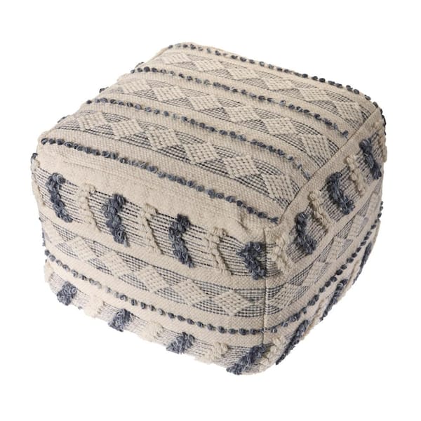 Unbranded Tufted Navy / Ivory 18 in. Geometric Pattern Pouf
