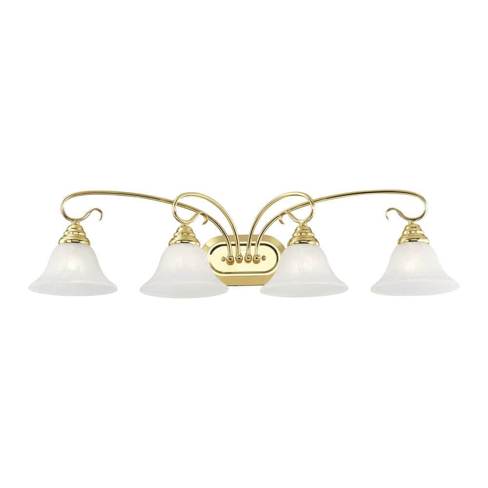 Elegant Coronado Polished Brass 4-Light Vanity with White Alabaster Glass
