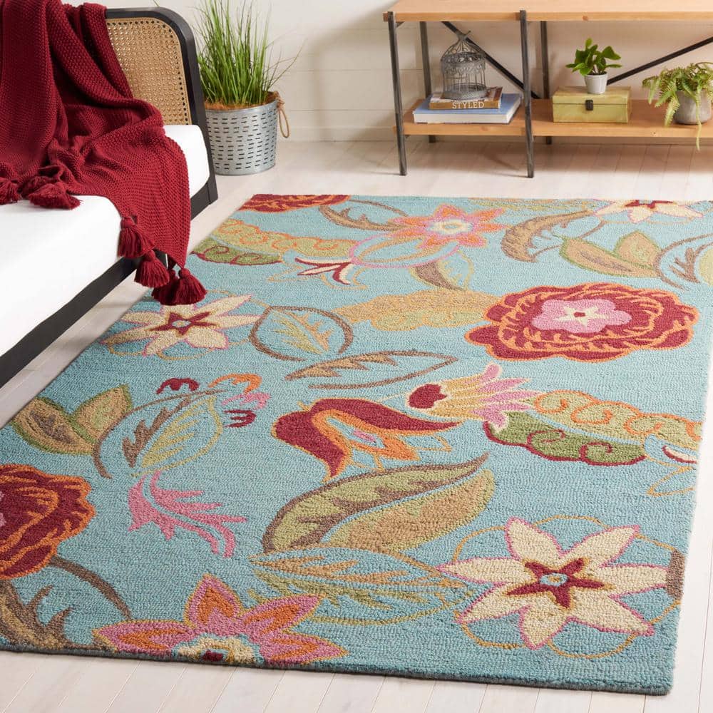 Blossom Blue Floral Hand-Tufted Wool Area Rug 6' x 9'