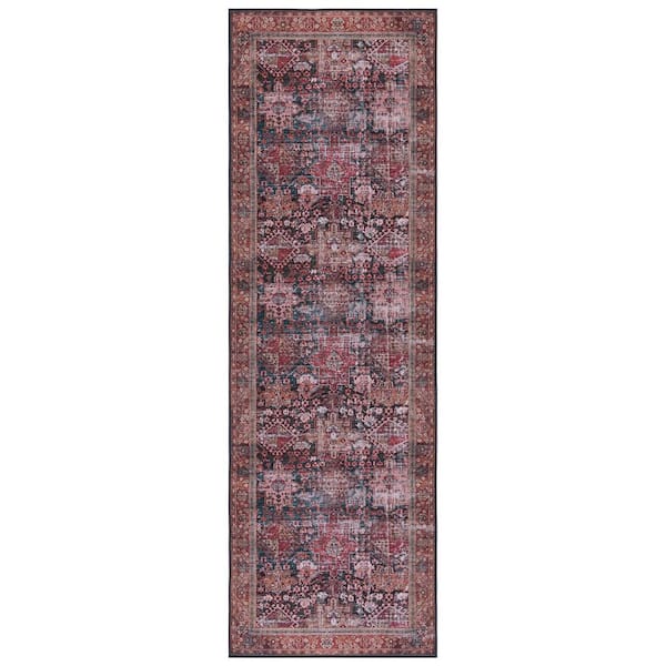 Tucson 3 ft. x 22 ft. Rust/Green Ornate Border Washable Runner Rug