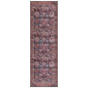 Tuscon Rust/Green 3 ft. x 8 ft. Machine Washable Floral Border Runner Rug
