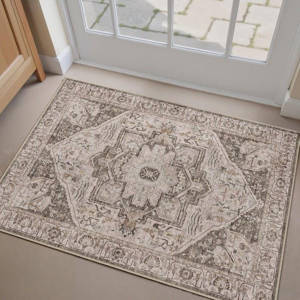 Datura Brown 2 ft. x 3 ft. Oriental Vintage Medallion Area Rug