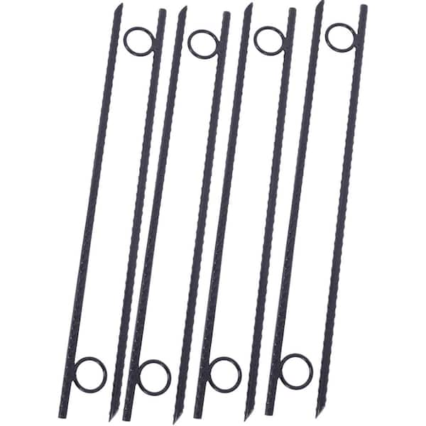 Cesicia 8-Pieces 3/8 x 18 in. Black Steel Durable Heavy-Duty Tent Ground Stakes with Angled Ends and 1 in. Loops