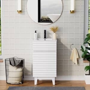 18 in. W x 17.7 in. D x 33.5 in. H Single Sink Bath Vanity in White with White Ceramic Top and Drain Faucet Set