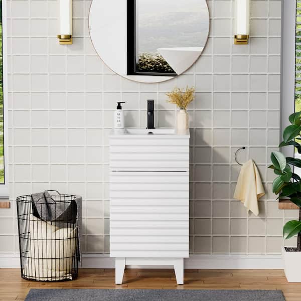 eclife 18 in. W x 17.7 in. D x 33.5 in. H Single Sink Bath Vanity in White with White Ceramic Top and Drain Faucet Set