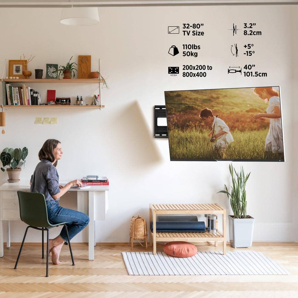 Black Full-Motion Articulating TV Wall Mount with Long Arm