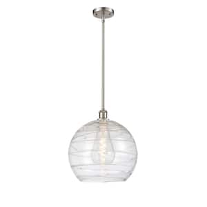 Athens Deco Swirl 1-Light Brushed Satin Nickel Globe Pendant Light with Clear Deco Swirl Glass Shade