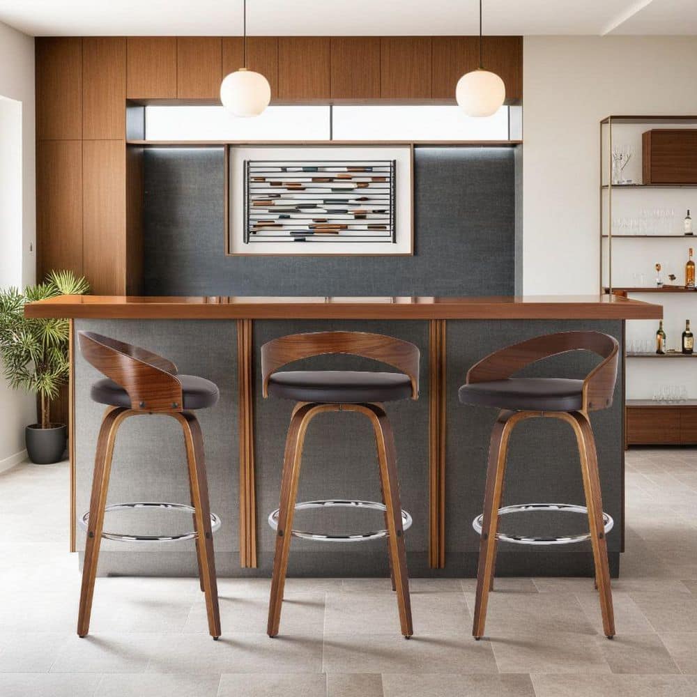 Sonia 35 in. H Brown Low Back Wood Bar Stool with Faux Leather Seat (Set of 3) price history on PriceWatchPro