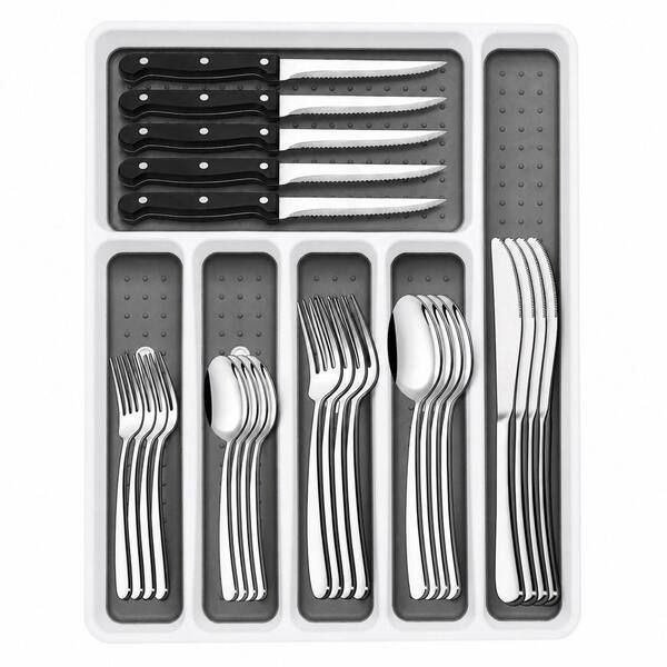 49-Piece Stainless Steel Silverware Set w/ Organizer Steak Knives Rust-proof Mirror Polished Dishwasher Safe (Set for 8)