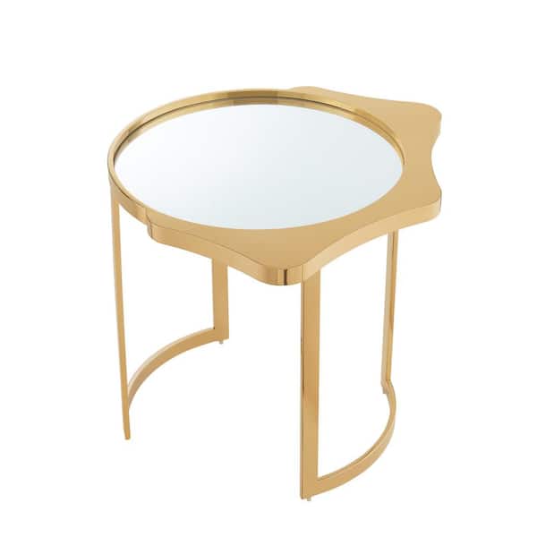 Inspired Home Janine 22.4 in. W Gold Round Glass End Table With Mirrored Top