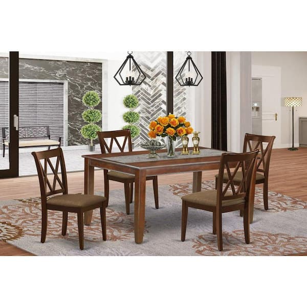 East West Furniture 5-Piece Mahogany Finish Solid Wood Top-Rectangular Dining Room Set-Seats 4