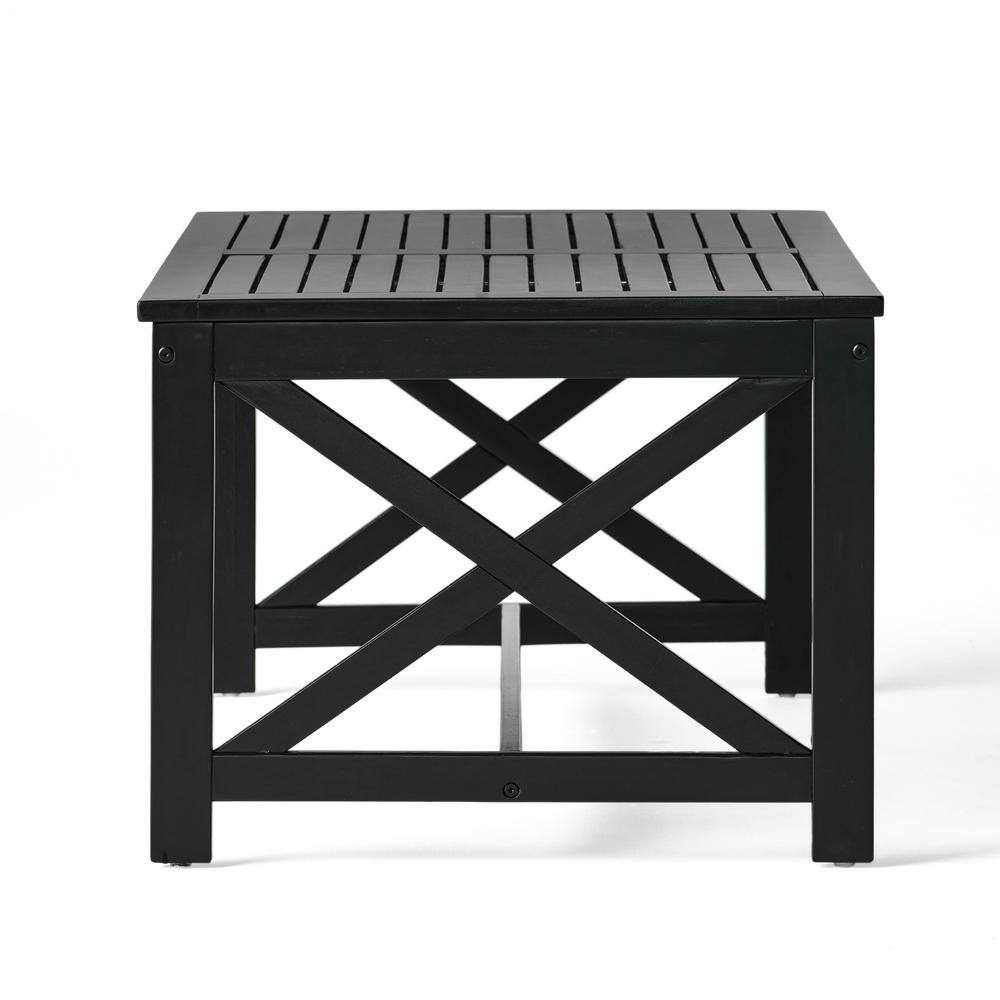 Black Acacia Wood Outdoor Rectangle Coffee Table
