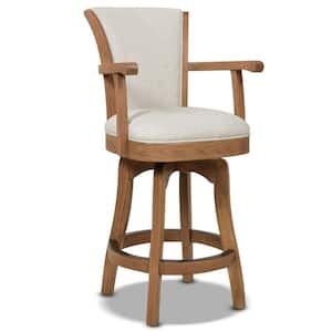 Williams 27 in. White Pepper Modern High Back Swivel Kitchen Counter Height Bar Stool with Armrests and Wood Frame