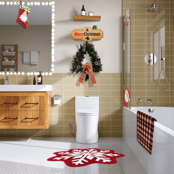 1-Piece 10 in. Rough-In 0.8/1.28 GPF Dual Flush WaterSense Elongated Toilet in White with Lockable Toilet Seat Riser