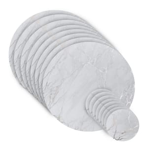 Marble Cork 15 in. x 15 in. Silver Round Cork Placemat and Coasters (Set of 16) 8-Coasters and 8-Placemats