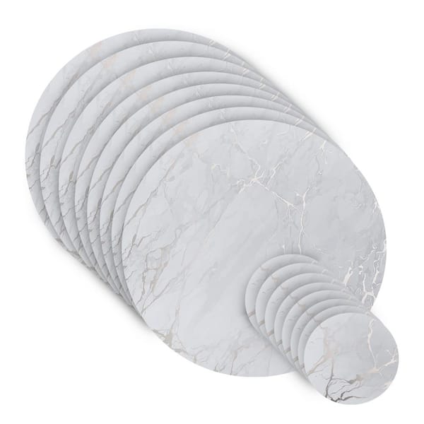 Dainty Home Marble Cork 15 in. x 15 in. Silver Round Cork Placemat and Coasters (Set of 16) 8-Coasters and 8-Placemats