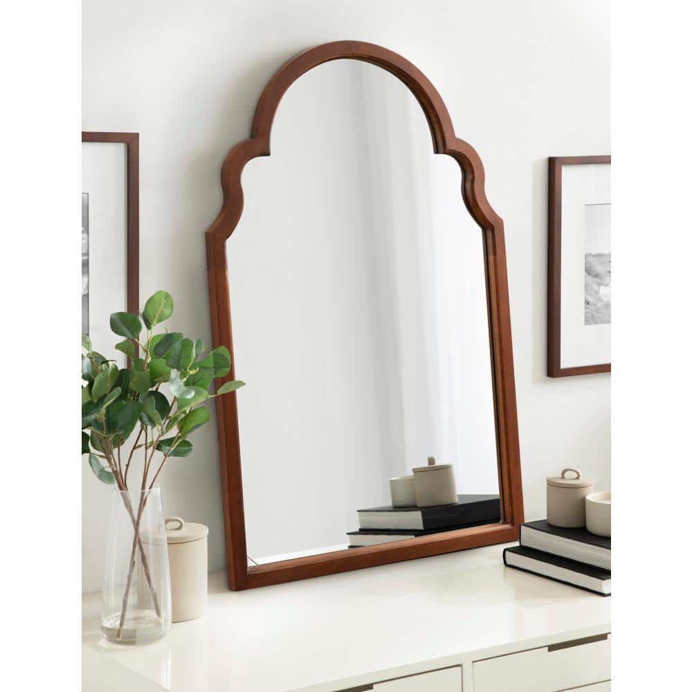Walnut Brown Moroccan Arch Wood Vanity Mirror