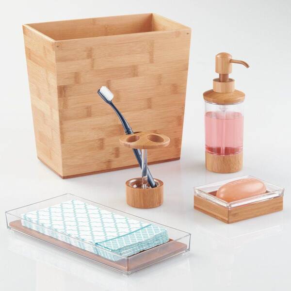 Bamboo Wood Trash Can - 2 Gallon Rectangular Wastebasket With Handles For Bathroom & Bedroom