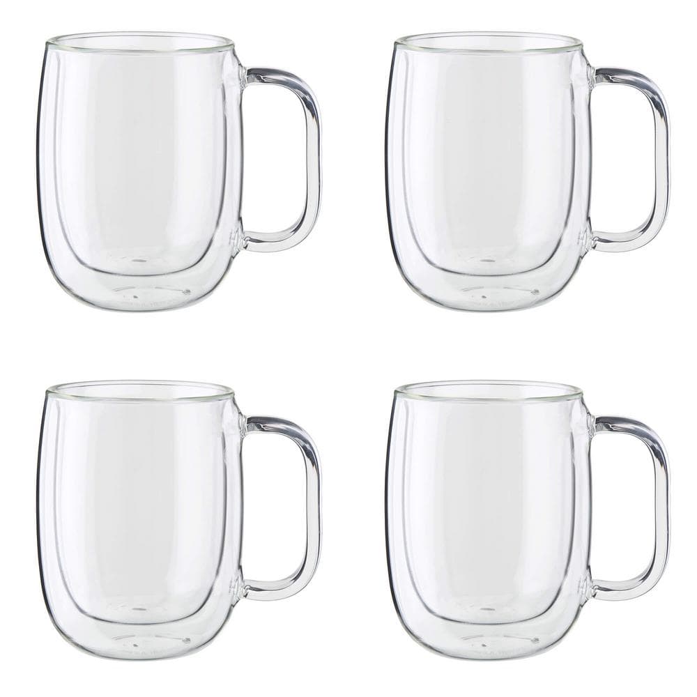 ZWILLING Sorrento Plus 12 oz. Clear Glass Double Wall Coffee Mug, (Set of 4)