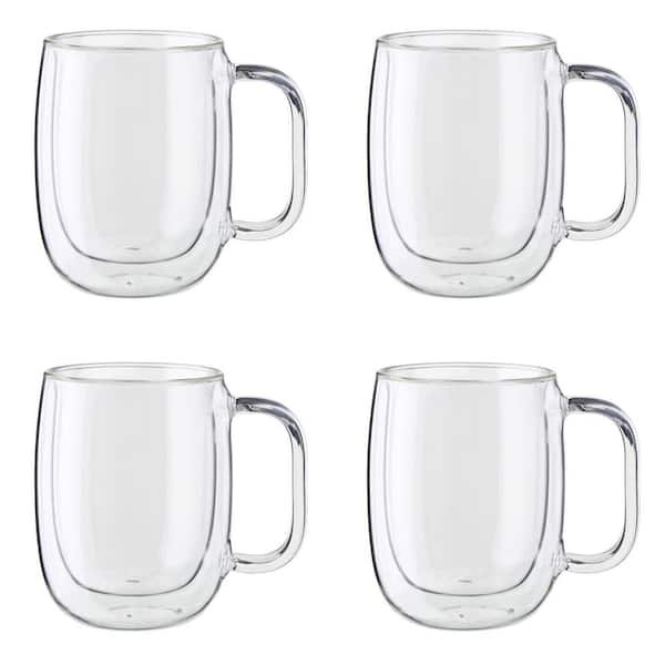 Sorrento Plus 12 oz. Clear Glass Double Wall Coffee Mug, (Set of 4)