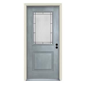 36 in. x 80 in. Left-Hand 1/2-Lite Wendover Stone Stained Fiberglass Prehung Front Door with Brickmould