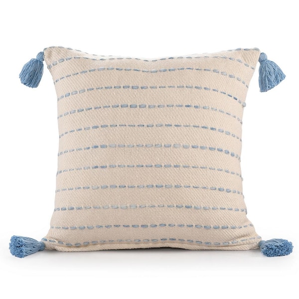 Unbranded Torrent Blue Striped Hand-woven Tasseled 20 in. x 20 in. Indoor Throw Pillow