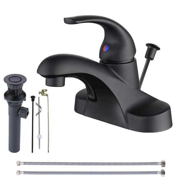 ARCORA 4 in. Centerset Single Handle Low Arc Bathroom Faucet with Drain Kit Included in Matte Black