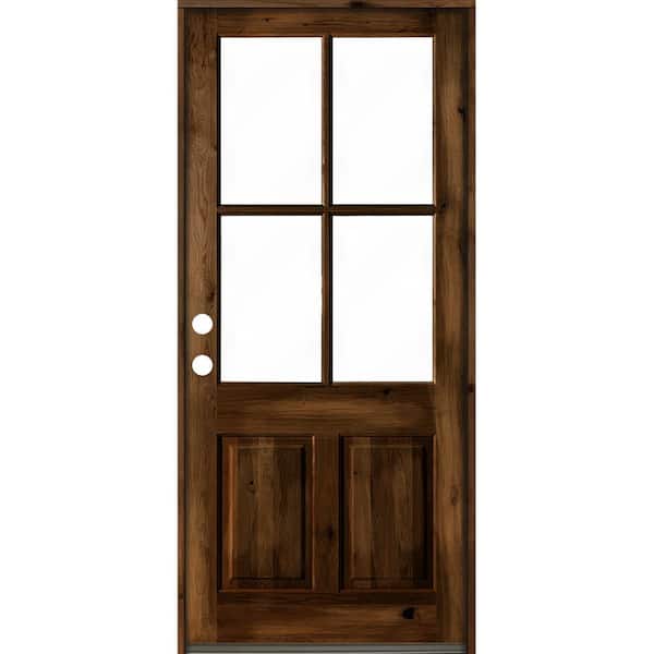Krosswood Doors 32 in. x 96 in. Knotty Alder Right-Hand/Inswing 4-Lite Clear Glass Provincial Stain Wood Prehung Front Door