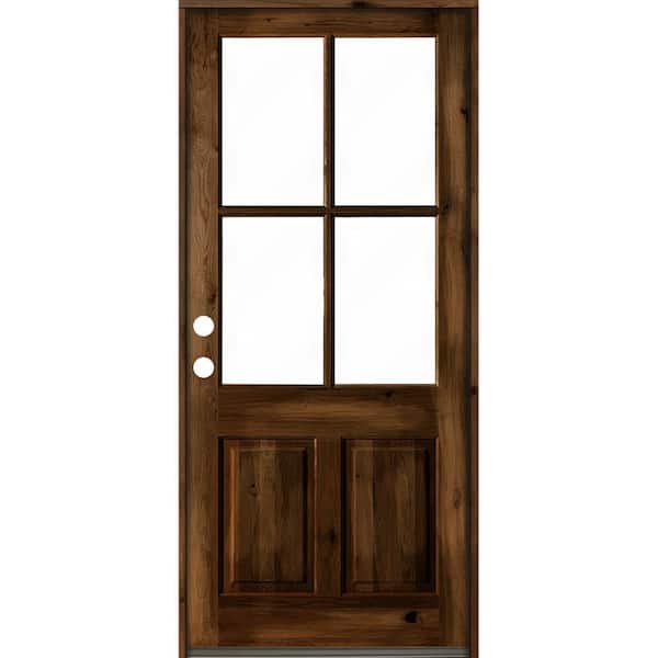 Krosswood Doors 36 in. x 96 in. Knotty Alder Right-Hand/Inswing 4-Lite Clear Glass Provincial Stain Wood Prehung Front Door