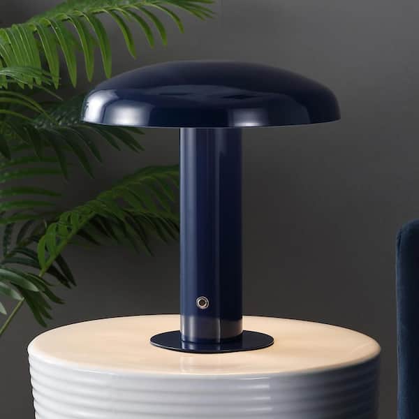 JONATHAN Y Suillius 11 in. Contemporary Bohemian Rechargeable/Cordless Iron Dimmable Integrated LED Mushroom Table Lamp, Navy