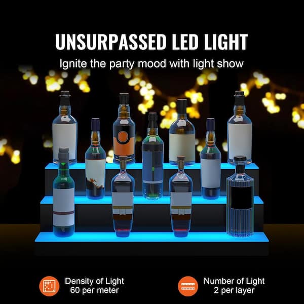 30 in. LED Lighted Liquor Bottle Display, 3-Tier Bar Shelf with RF Remote, App Control and Multicolor Lighting.