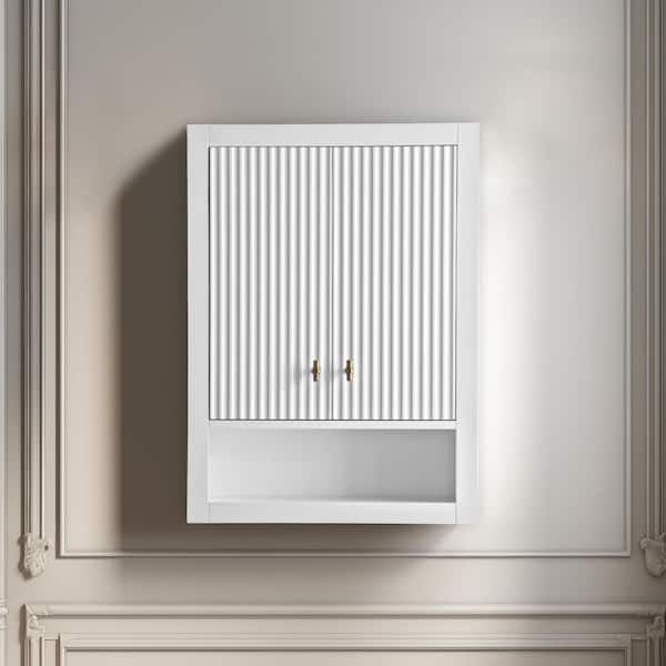 Vanity Art 24 in. W x 8 in. D x 33 in. H Bathroom Storage Wall Cabinet in Linear White/GB
