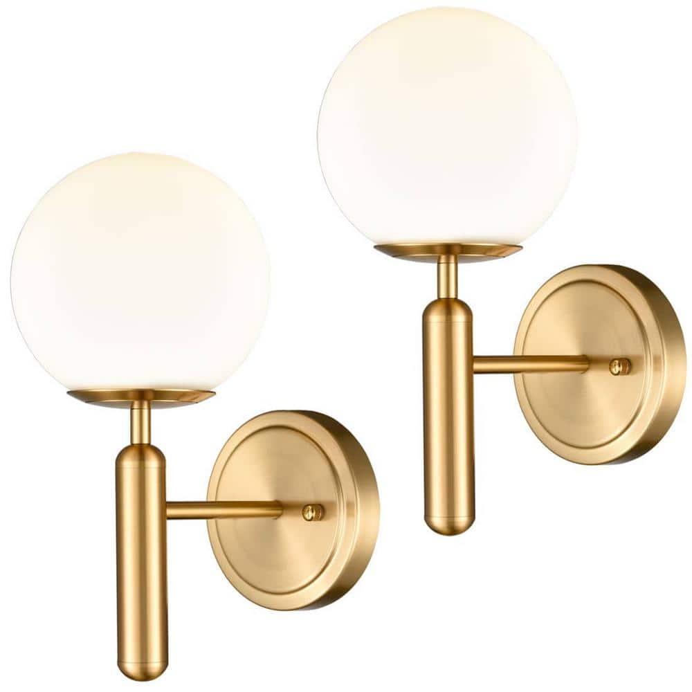 Gold Globe Wall Sconce with Milky White Glass Shade