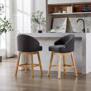 Set of 2 Swivel Counter Height Bar Stools Accent Chairs with Footrest for Kitchen, Dining Room, Dark Gray