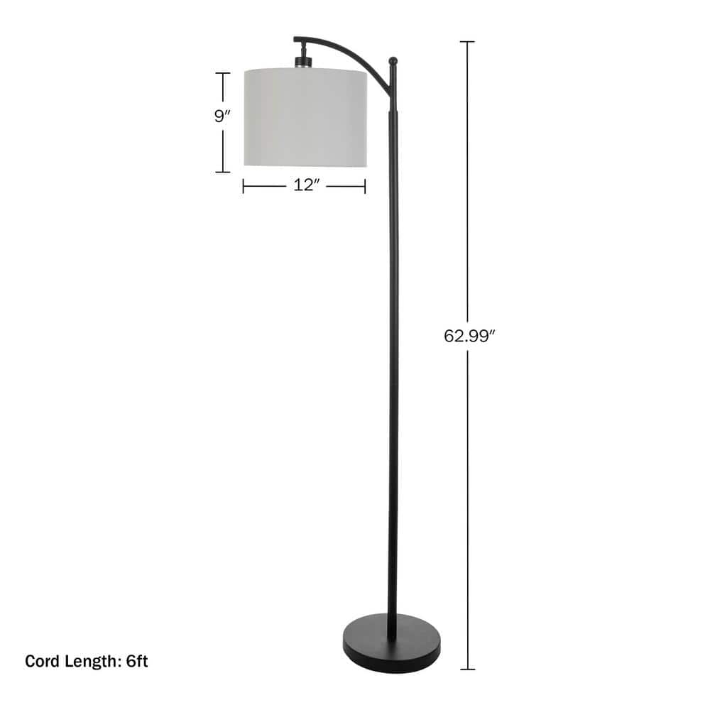 63-Inch Tall Black Metal Floor Lamp with Linen Shade and LED Bulb