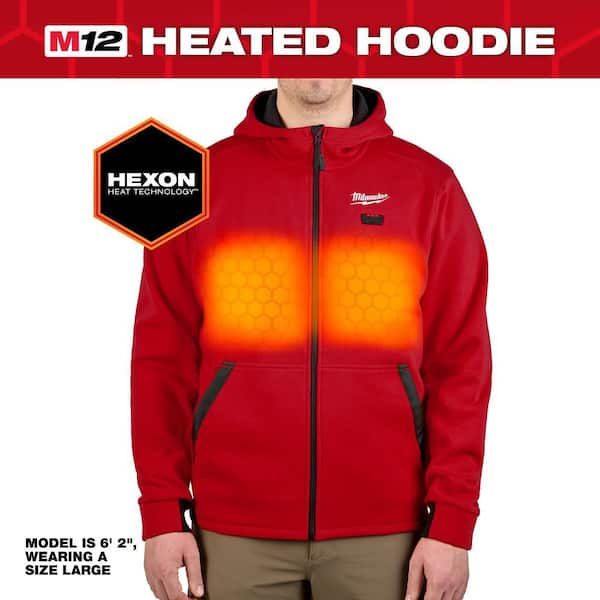 Men's Large M12 12-Volt Lithium Ion Cordless Red Heated Hooded Jacket (Jacket and Battery Holder Only)