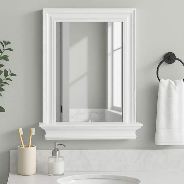 Teamson Home Stratford 18 in. W x 24 in. H Rectangular Framed Wall Bathroom Vanity Mirror in White