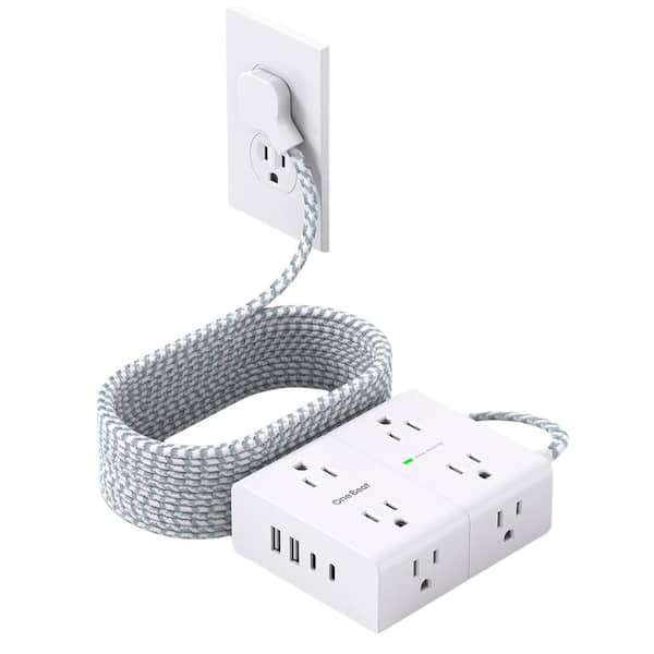 Ahfiwaso 20' Flat Plug Surge Protector Power Strip, Long Extension Cord with 8 Widely AC Outlets and 4 USB Ports (2 USB-C), Black