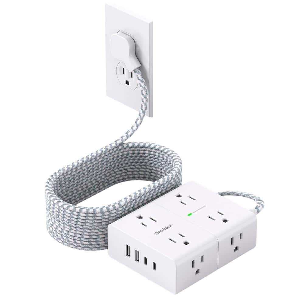 20 Flat Plug Surge Protector Power Strip, Long Extension Cord with 8 Widel
