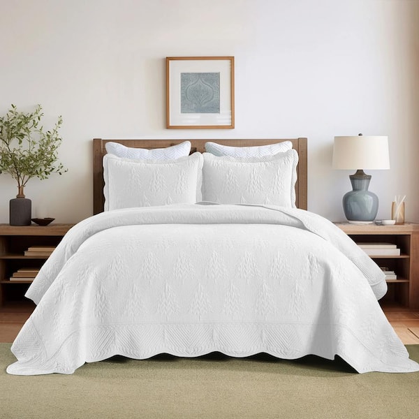 MarCielo TC132 White Christmas Tree Queen Size Cotton Bedspread Set Coverlet Set Lightweight Quilt Set