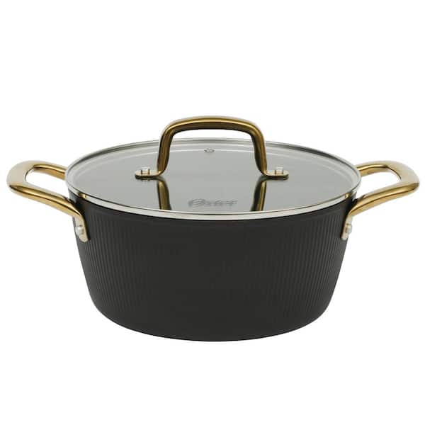 Abbottsford 7 Quart Nonstick Aluminum Dutch Oven with Glass Lid in Black