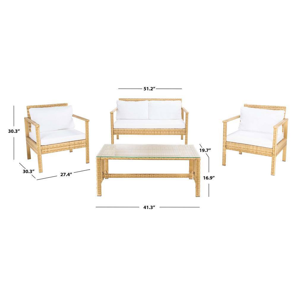 Garnen Natural Wicker 4-Piece Patio Set with White Cushions