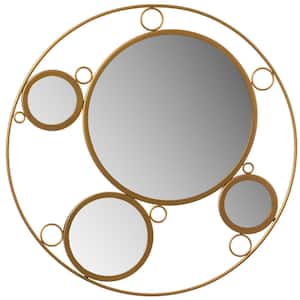 19.75 in. W x 19.75 in. H Decorative Round Frame Gold Metal Wall Mounted Modern Mirror with 4 Glass Mirror Balls