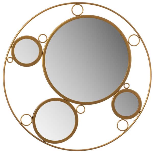Uniquewise 19.75 in. W x 19.75 in. H Decorative Round Frame Gold Metal Wall Mounted Modern Mirror with 4 Glass Mirror Balls