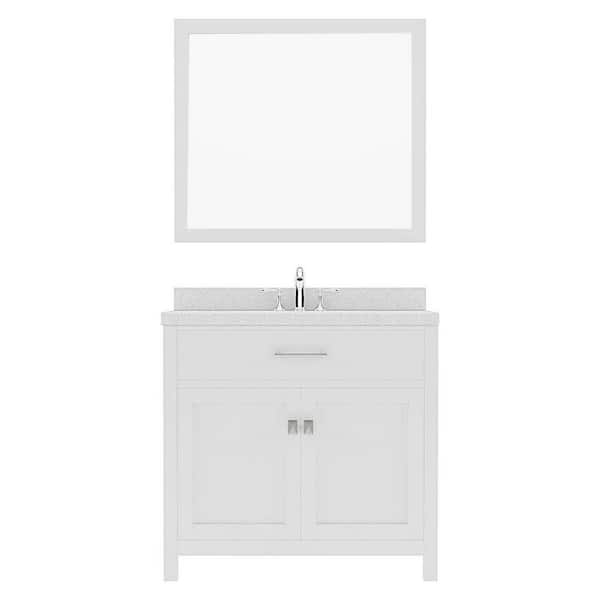 Virtu USA Caroline 36 in. W x 22 in. D x 35 in. H Single Sink Bath Vanity in White with Quartz Top and Mirror