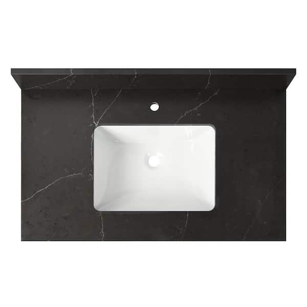 Cahaba 37 in. W x 22 in. D Quartz Vanity Top in Broadway Black with Single Sink